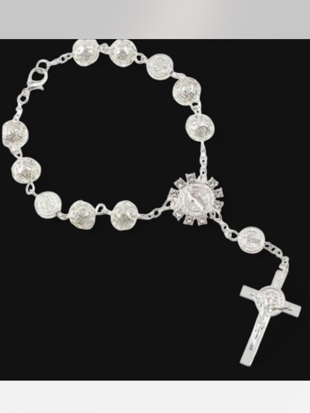 Silver Rosary Bracelet with Cross Pendant - Women Jewelry Bracelets